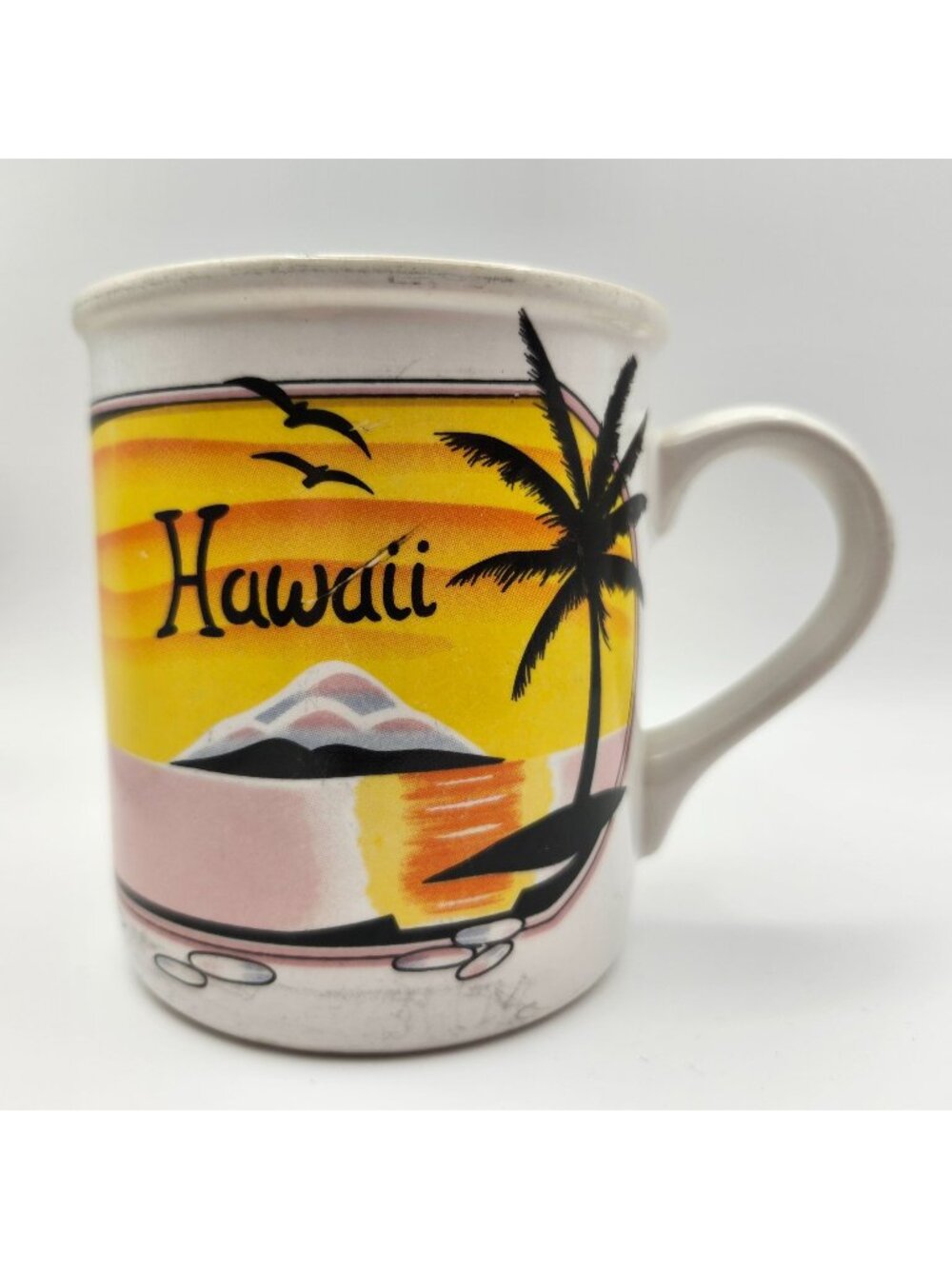 Vtg 90s Hilo Hattie Hawaii Hawaiian Souvenir Mug Sunset Palms 12oz b